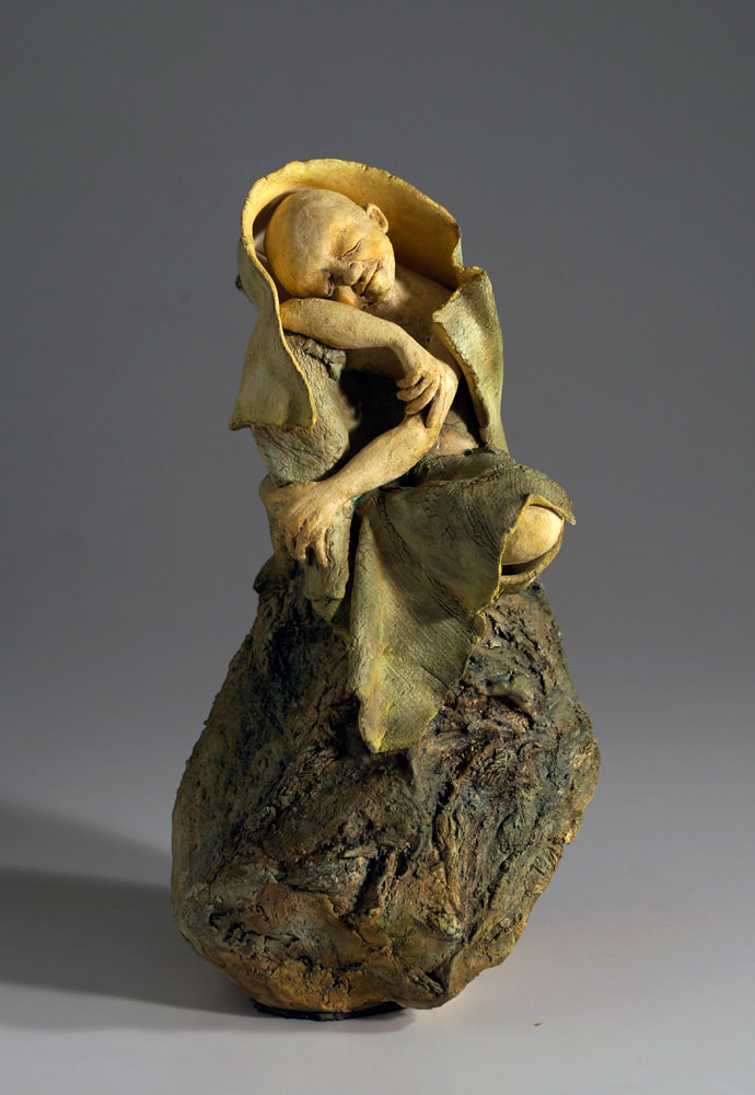 tenyoh ceramic little buddha resting rock